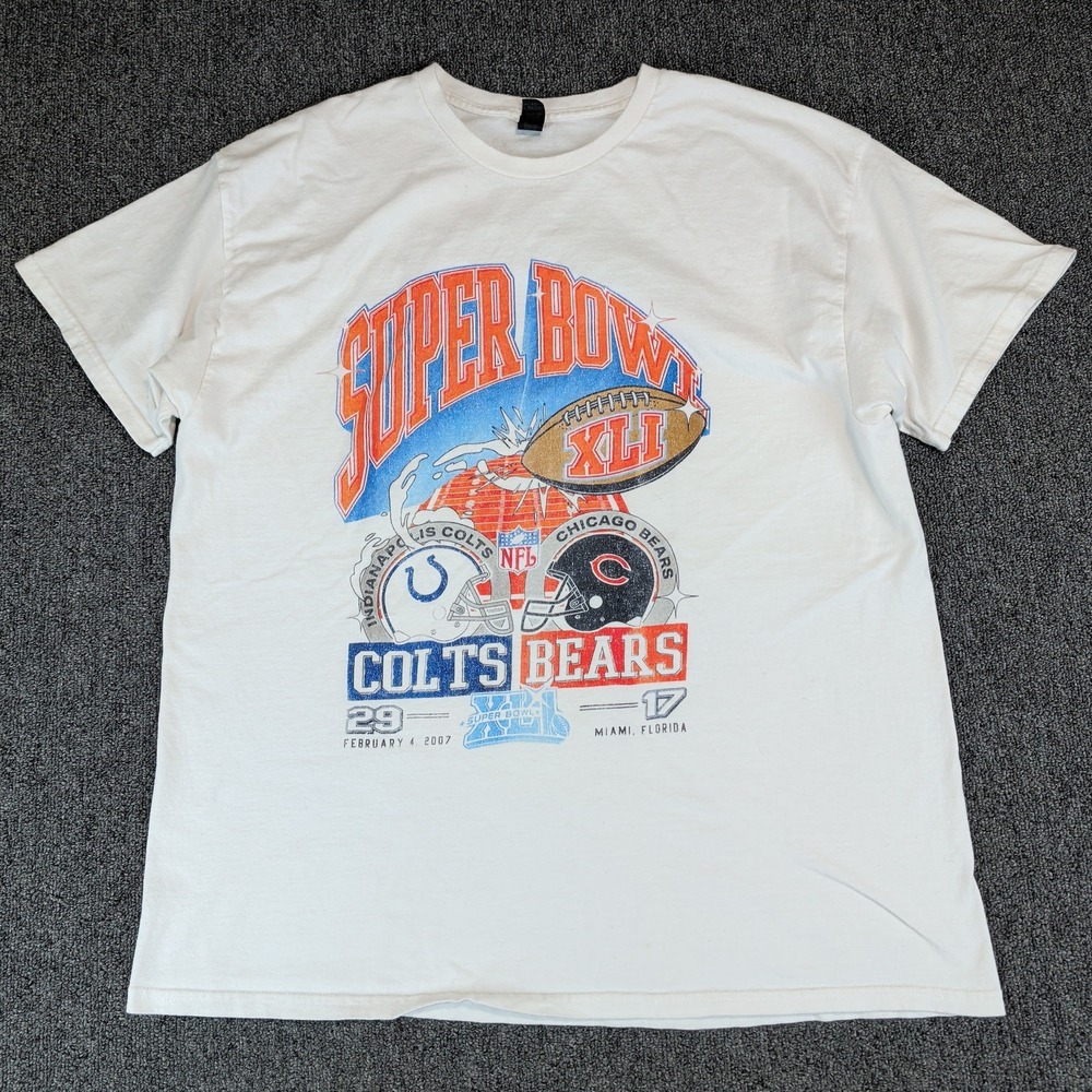 Gildan Vintage Super Bowl XLI T-Shirt Mens‎ XL White 100% Cotton Colts vs Bears